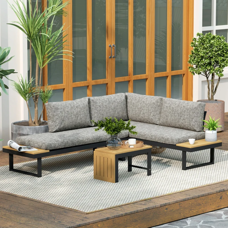 Outsunny Conjunto de Muebles de Jardín con 2 Sofás de 2 Plazas Mesa de Centro y Cojines Gruesos para Exterior Gris Claro
