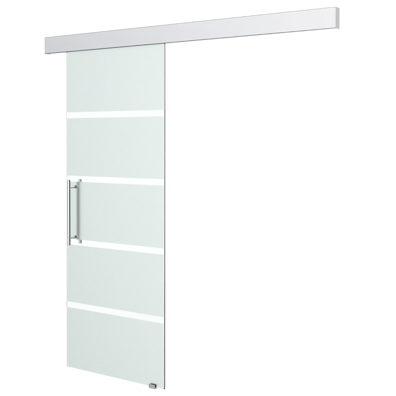 HOMCOM Puerta Corredera de Cristal 77,5x205 cm Puerta Corrediza Deslizante con Riel de Cristal de Seguridad Translúcido