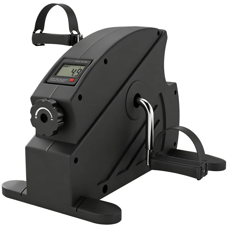 SPORTNOW Mini Heimtrainer Pedaltrainer mit stufenlosem Widerstand LCD-Display 4-fach verstellbaren Pedalriemen Griff