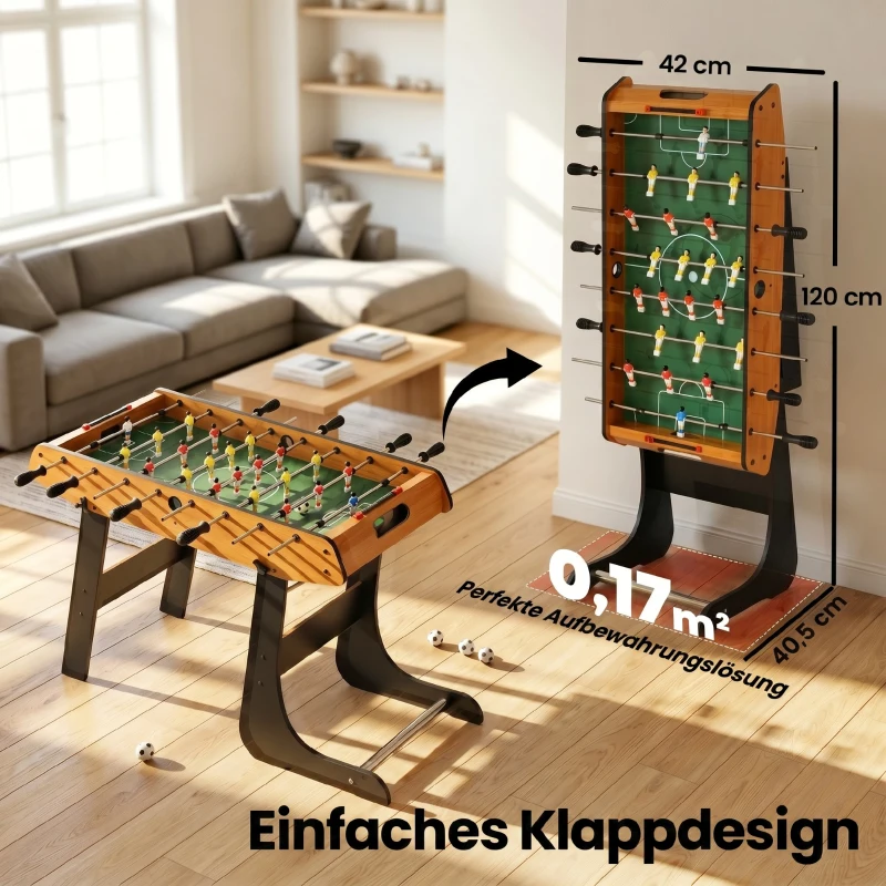 HOMCOM Tischfußball Tischkicker Kickertisch Spielzeug Spieler-Party Fußball Geschenk für 14+ Jungen Zusammenklappabar innen mit je 11 Spielern pro Seite MDF Schwarz+Natur 98 x 42 x 62,5 cm