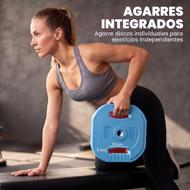 SPORTNOW Set de Pesas Ajustables con Barra de Acero de 140 cm 8 Discos de 5kg 2,5kg 1,25kg 2 Clips para Casa Gimnasio