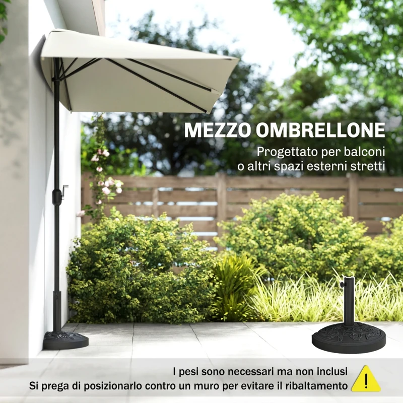 Outsunny Ombrellone da Parete Mezzaluna Salvaspazio con Apertura a Manovella, Beige