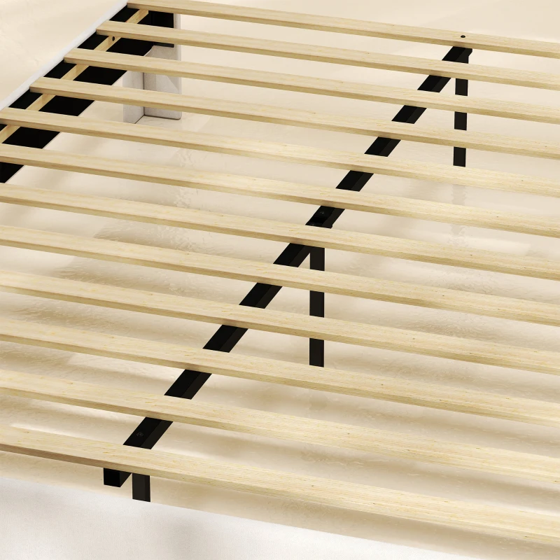 HOMCOM Bedframe 140 x 200 cm met verstelbaar hoofdbord, gestoffeerd bed met 12 latten, beige