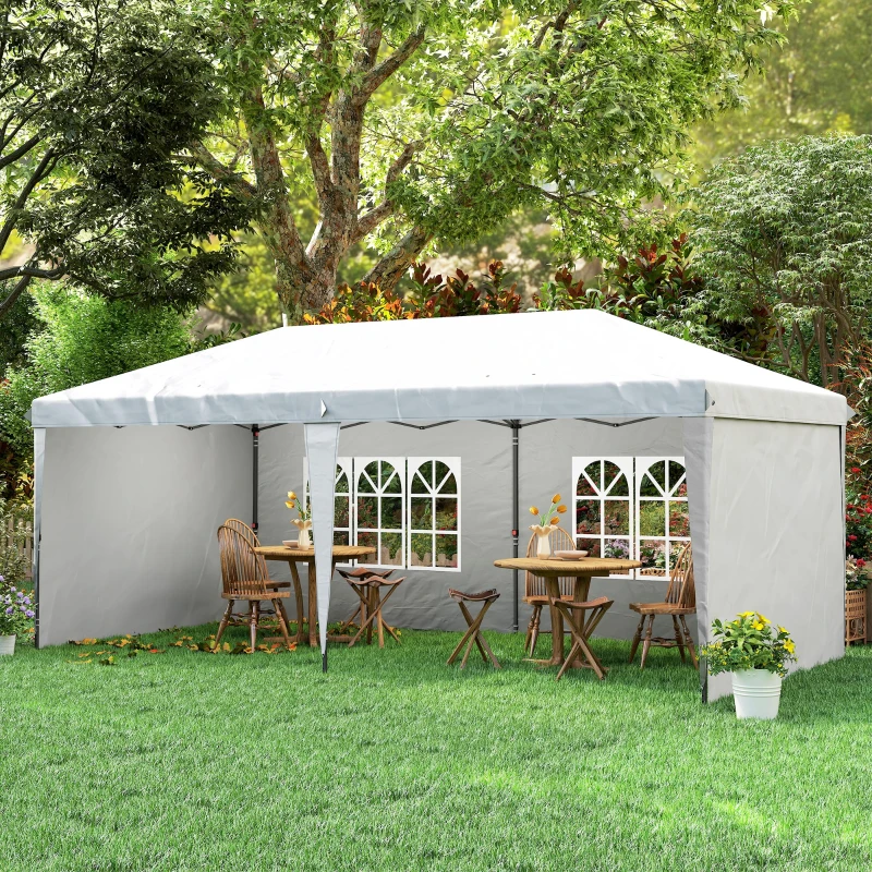 Outsunny Carpa Plegable 6x3 m Pop-up con 4 Laterales Desmontables Cenador de Jardín con 2 Ventanas y Bolsa de Transporte Blanco