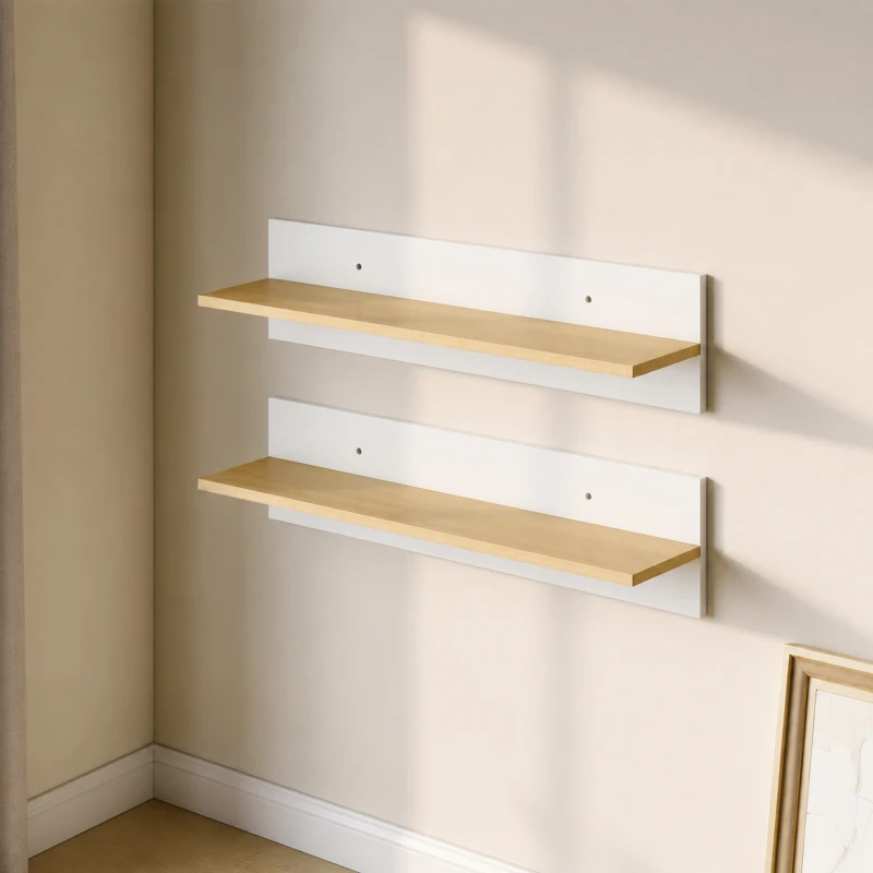 HOMCOM Lot de 2 étagères murales de 80 cm, étagères flottantes pour salon, entrée, chambre et cuisine, blanc et bois naturel