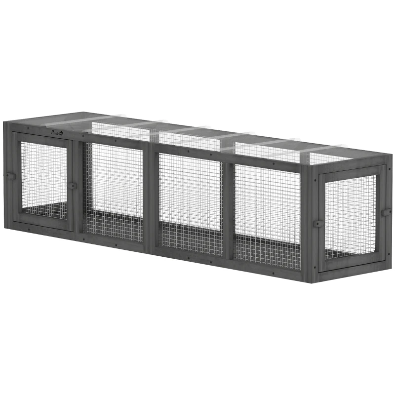 PawHut Kattentunnel kattenspeelgoed van hout met 3 deuren, uitbreidbaar speeltunnel voor katten tot 10 kg, 151,5 x 38,5 cm Grijs