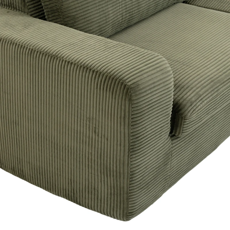 HOMCOM Canapé 3 Places en Velours Côtelé, Canapé de Salon Compressé Moderne 236 cm avec Coussin à Ressorts, Vert