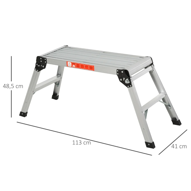 HOMCOM Banco Plegable Plataforma de Trabajo Escalera de Aluminio 150Kg Escalon Taburete