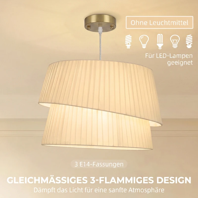 HOMCOM Elegante Pendelleuchte mit doppeltem Schirm, höhenverstellbar, für Wohnzimmer, Weiß