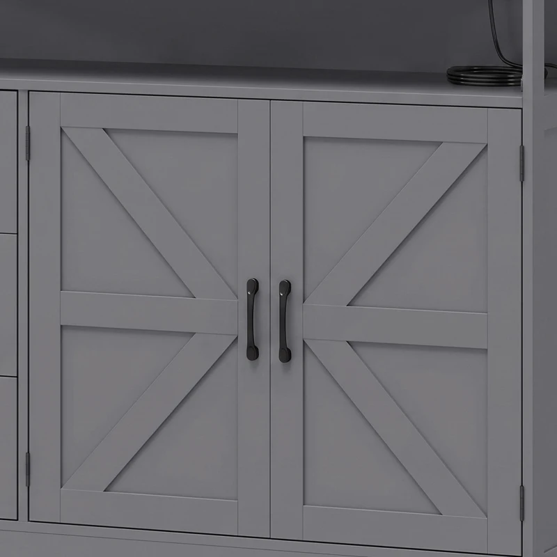 HOMCOM Sideboard Cabinet with Power Outlet, Farmhouse Kitchen Cabinet with 3 Drawers and Open Shelf, Grey