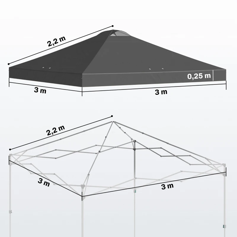 Outsunny Toile de Rechange pour Tonnelle 3 x 3 m UV50+ Imperméable avec 8 Trous de Drainage 3 x 3 m, Gris Foncé