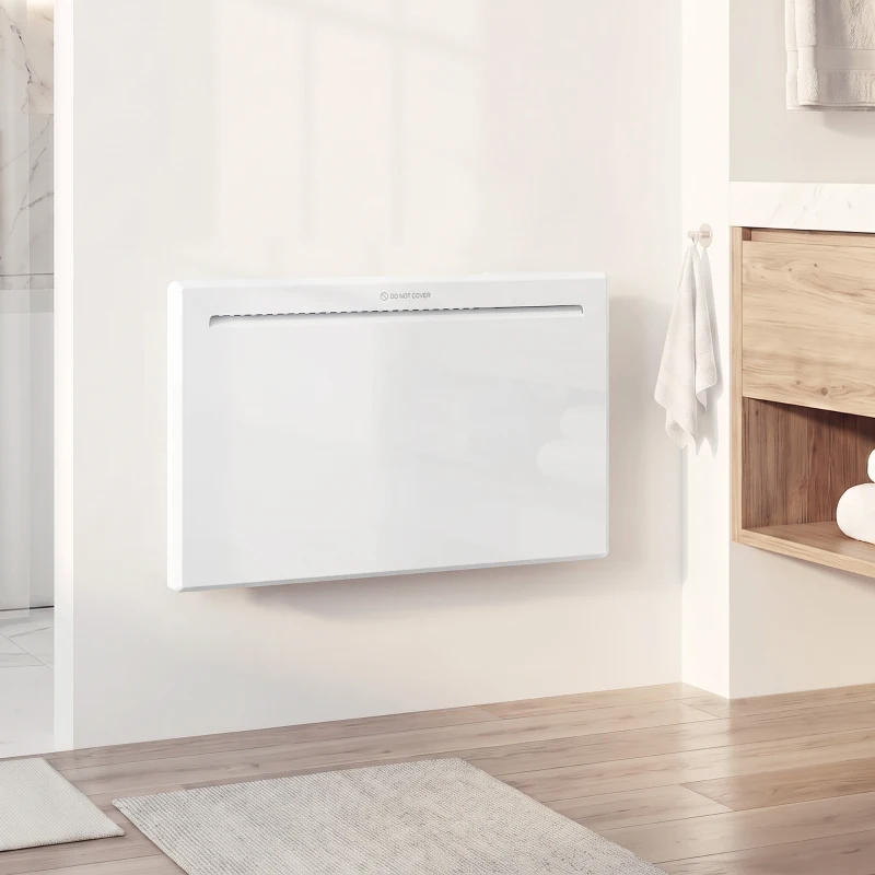HOMCOM Radiateur Électrique 1500 W Connecté WiFi Sur Pied ou Mural, Commandes Vocales, 4 Modes, Écran LED, 70x21,5x43,5cm Blanc