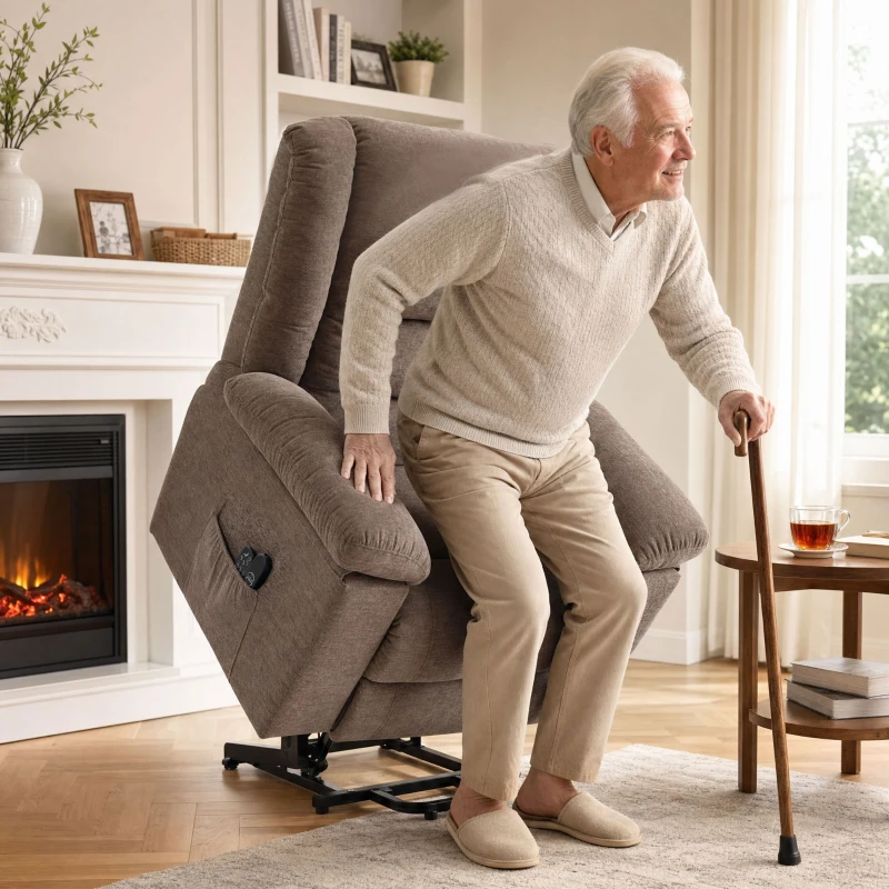 HOMCOM Poltrona Elevatória Elétrica Reclinável 150°, Braços Amplos, 8 Pontos de Massagem, Aquecida, Castanho