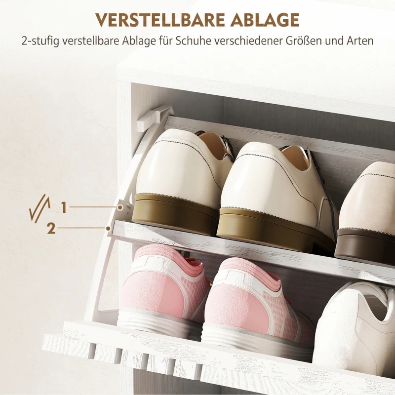 HOMCOM Schoenenkast met 3 kleppen en verstelbare planken, tot 18 paar, wit