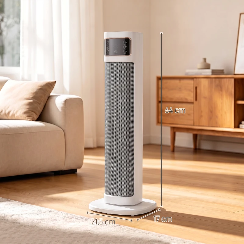 HOMCOM Riscaldatore Elettrico in Ceramica con Termostato Regolabile, 4 Modalità, Pannello Touch, Telecomando, Bianco