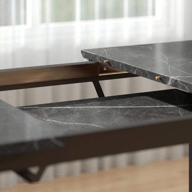 HOMCOM Uitschuifbare eettafel 140-180 cm voor 6-8 personen, rechthoekig, industrieel design met stalen frame, zwart