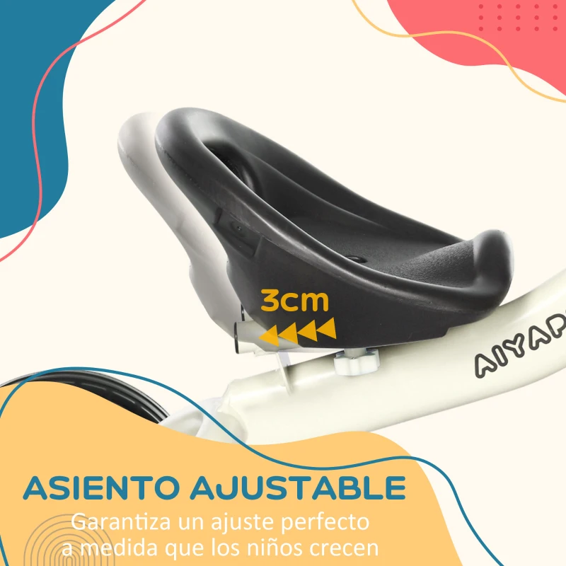 AIYAPLAY Triciclo para Niños de 2 a 5 Años Bicicleta Infantil con Asiento Ajustable Cesta Timbre y Pedales 70,5x53x58 cm Crema