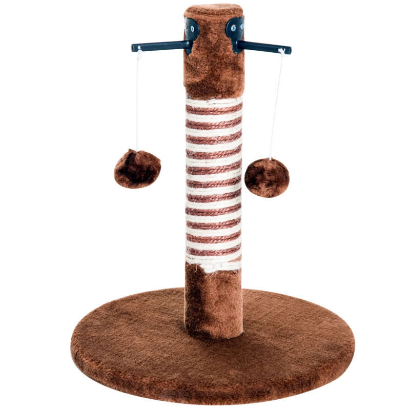PawHut Poste Rascador para Gato Rascador Árbol para Arañar 3 Bolas de Juego Cubierta de Felpa Sisal Natural 34x34x42cm Marrón