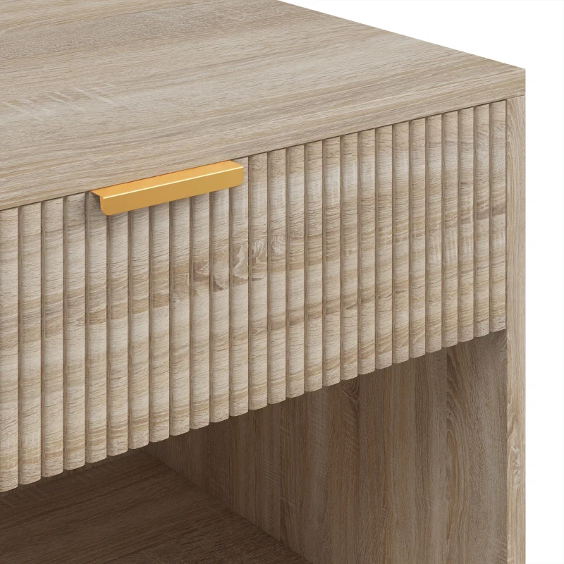 HOMCOM Bedside Table with Drawer and Open Compartment, Nightstand with Handle for Bedroom, Living Room, Natural Wood Finish