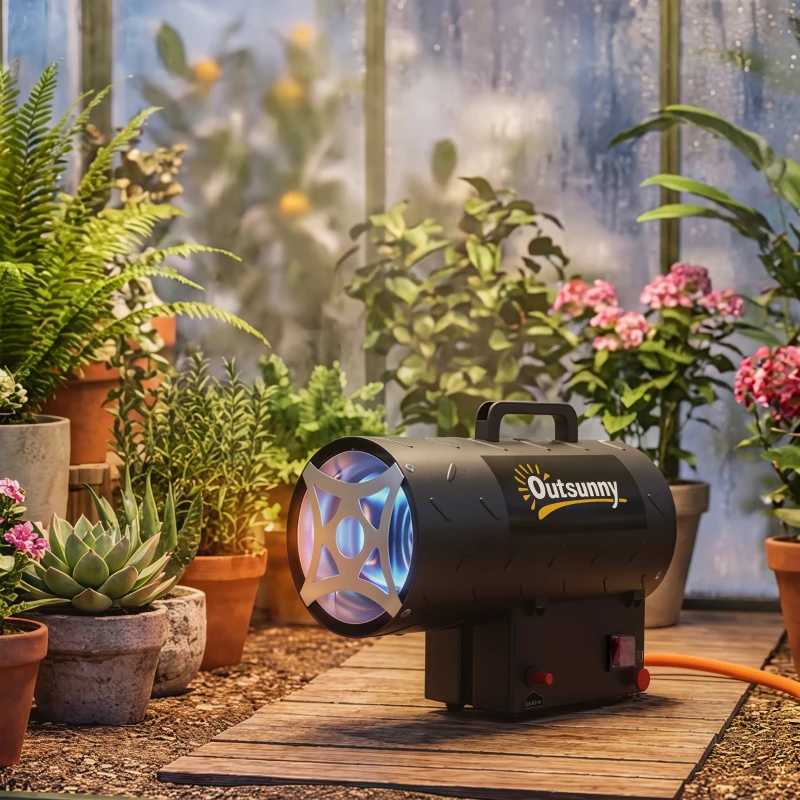 Outsunny 15 kW/51000 BTU Industrial Propane Space Heater, Portable Forced Air Gas Fan Patio Heater w/ Overheat Protection, Black