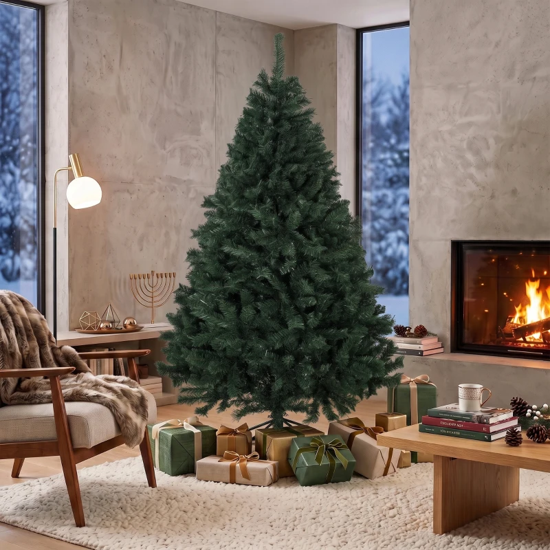 HOMCOM Árbol de Navidad 180 cm artificial con 820 ramas ignífugas, base de acero plegable, Verde