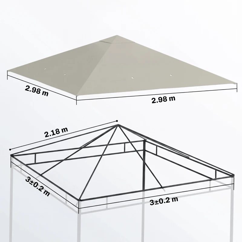 Outsunny 3 x 3(m) Gazebo Canopy Replacement, for 01-0867 - Light Grey
