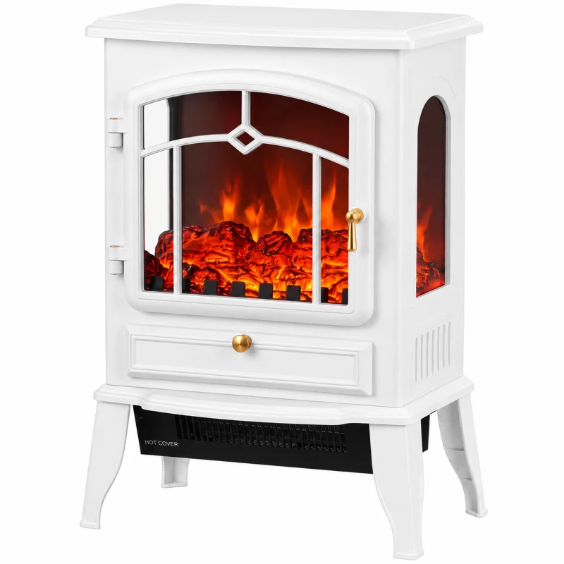 HOMCOM Elektrokamin freistehend mit 3-Seiten-Panorama, elektrischer Kamin, 39x24x57 cm Weiß