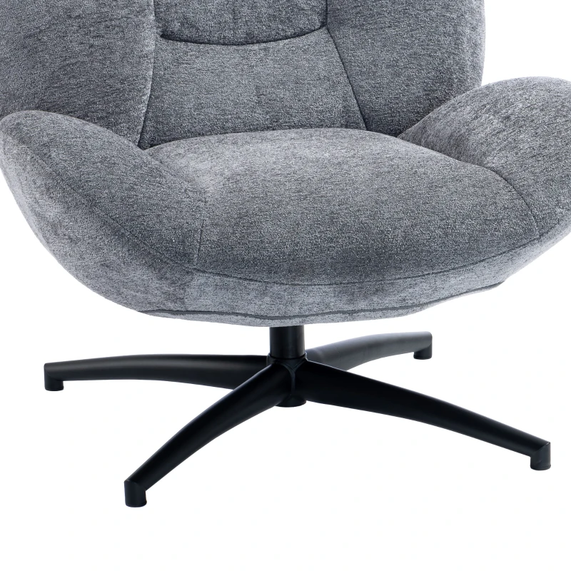 HOMCOM Draaifauteuil met Brede Zitting, Geïntegreerde Armleuningen, Chenille-look, Donkergrijs