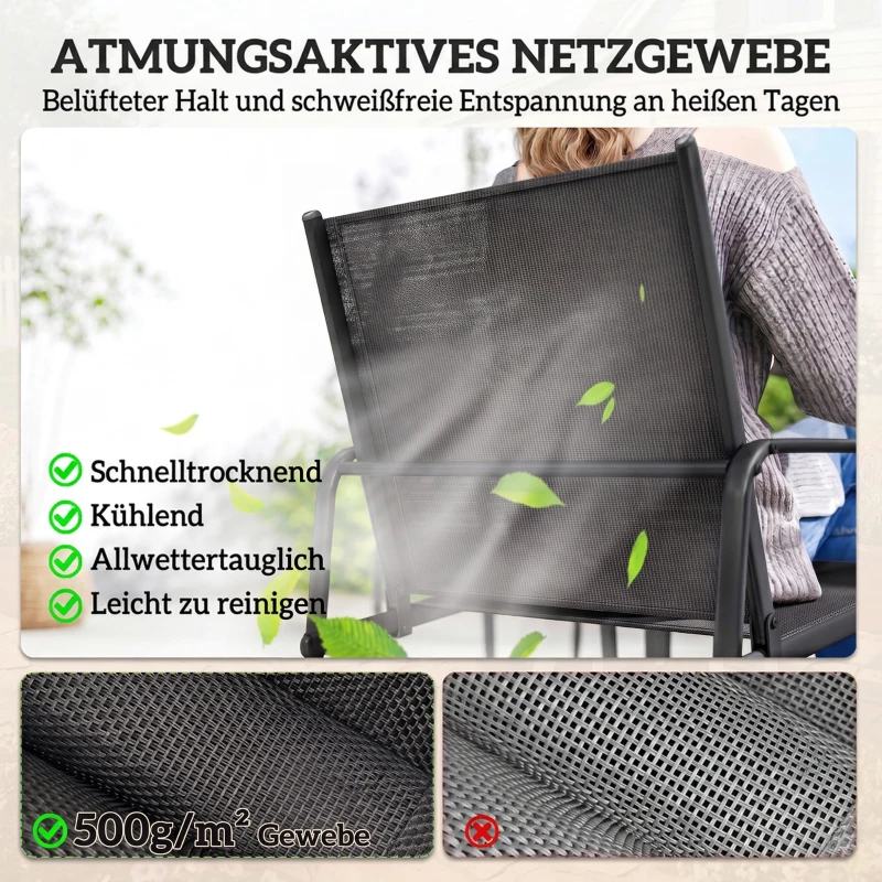 Outsunny Gartenmöbel Set Sitzgruppe 150 x 80cm Tisch mit 6 Atmungsaktiven Stühlen Holzoptik Stahlrahmen Schwarz