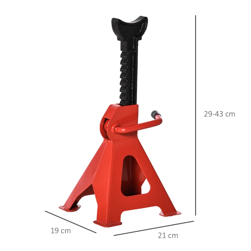 DURHAND Juego de 2 Gatos Estabilizadores de 3 Toneladas/Par Caballetes para Coches con Altura Ajustable para Apoyar Coches Automóviles Vehículos Metal 21x19x29-43 cm Rojo y Negro