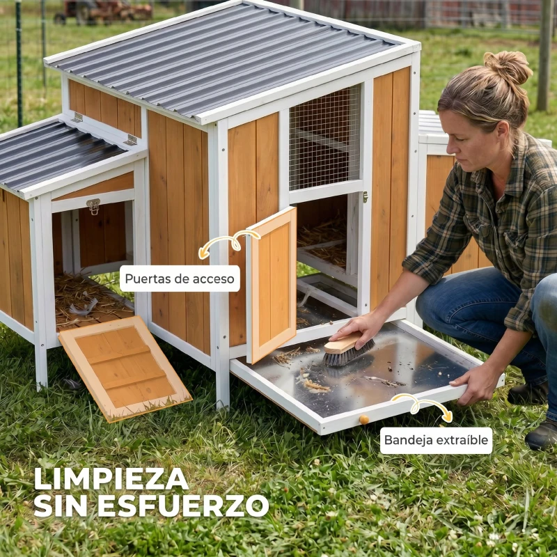 PawHut Gallinero para Exterior de Madera 145x90x92 cm para 2-4 Gallinas con Nido Casa Lateral Bandeja Extraíble Amarillo