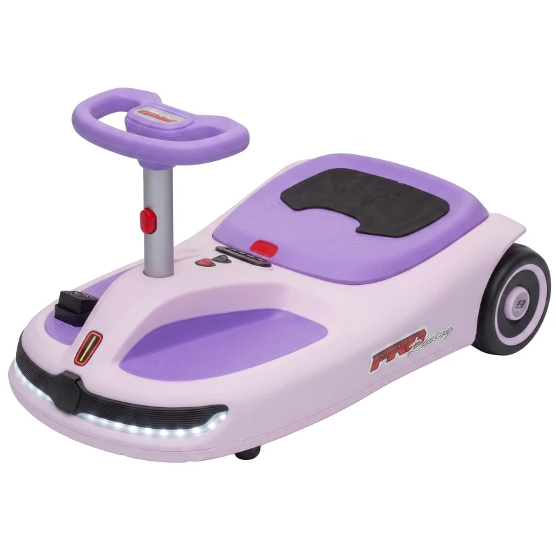 AIYAPLAY 12V Electric Wiggle Car with Pedal, Kids Electric Car with 2 Speeds, Soft Start, Music, Lights for 3-5 Years, Purple