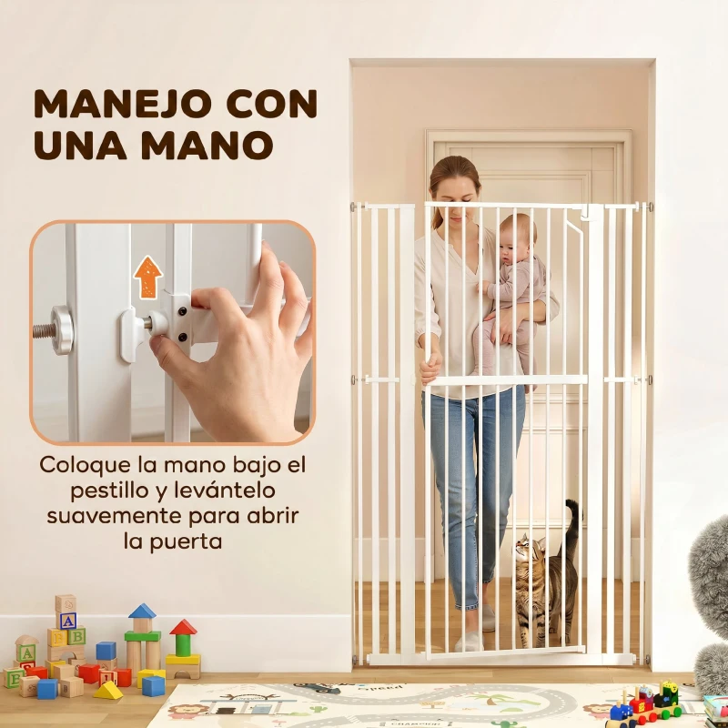 PawHut Barrera de Seguridad Niños Perros y Gatos Extra Alta 160cm Extensible 76-105cm para Puertas Escaleras Cierre Automático