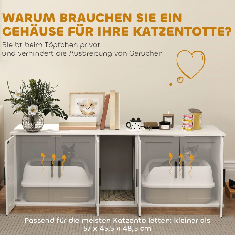PawHut Multifunctionele kattentoilet kast met scheidingswand voor grote katten 145 x 49 x 51 cm Wit