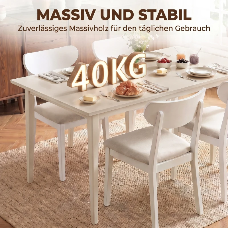 HOMCOM Esstisch für 8 Personen, Moderner Küchentisch mit Massivholzbeinen, 180 cm, Creme