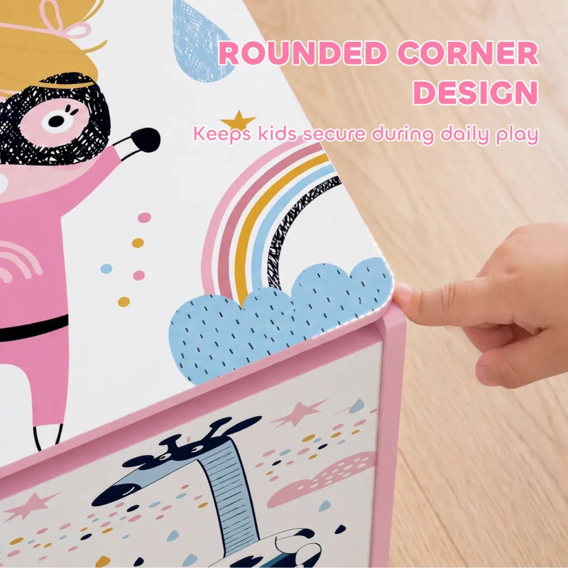 AIYAPLAY Storage Chest, Wooden Toy Chest with Lid, Flip-Top, Security Hinges and Anti-Pinch Design for Kids, Pink