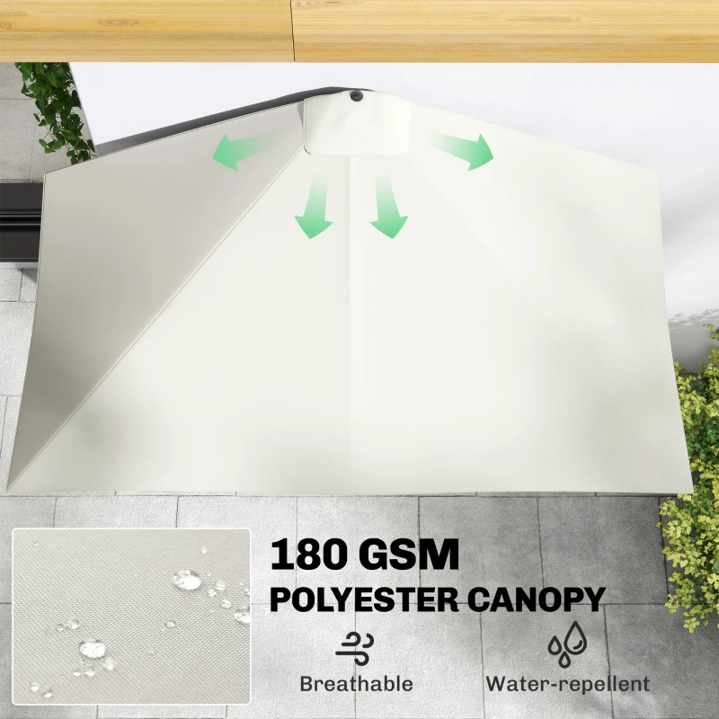 Outsunny Balcony Half Parasol Semi Round Umbrella Patio Crank Handle (2.3 m, Beige)- NO BASE INCLUDED