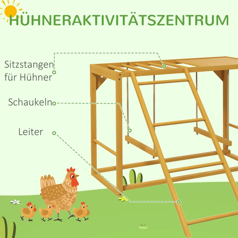 PawHut Kippenspeeltoestel met Schommels en Ladder, voor 3-4 Kippen, Kippenklimtoestel van Hout