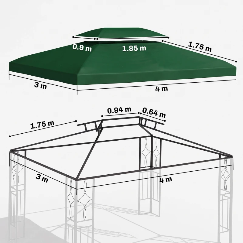 Outsunny Gazebo Roof Replacement, for 3 x 4m Frames - Green
