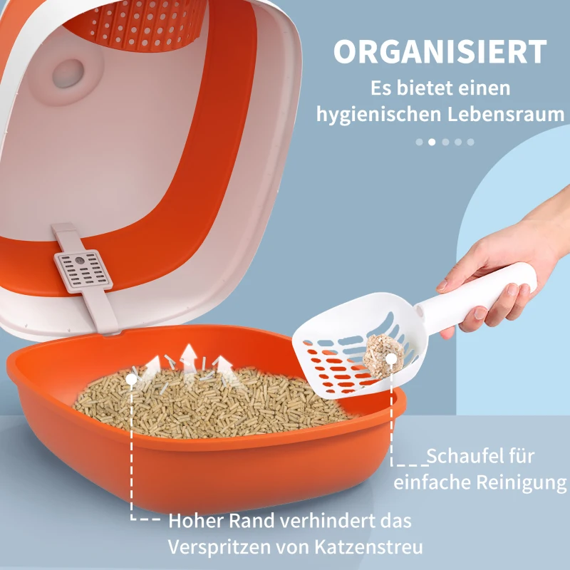 PawHut Katzentoilette, mit Deckel und Streuschaufel, für Katzen bis 5 kg, 52x41x38 cm, Weiß/Orange