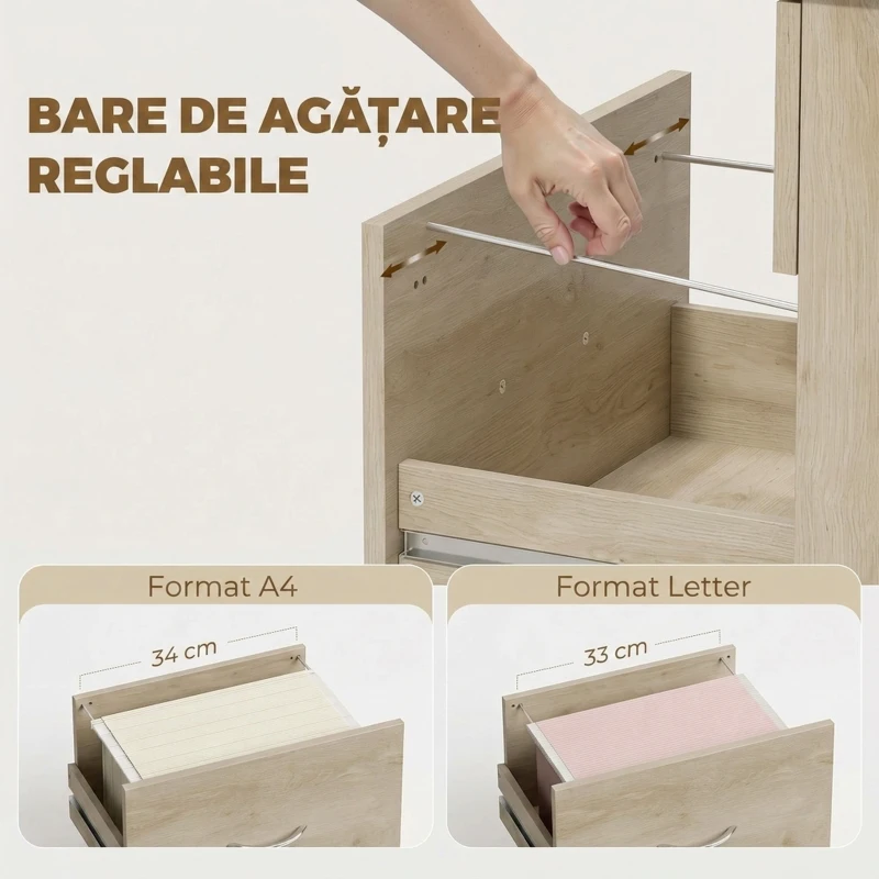 HOMCOM Birou Pliabil Con 3 Sertare, Stejar