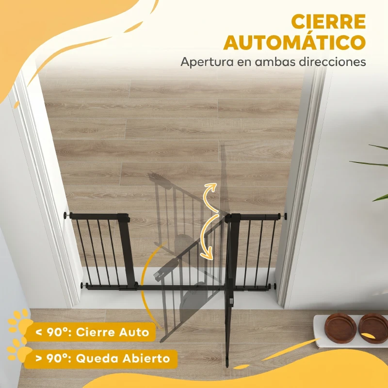 PawHut Barrera de Seguridad para Perros con Puerta Pequeña para Escaleras y Puertas 75-131 cm con 3 Extensiones Negro