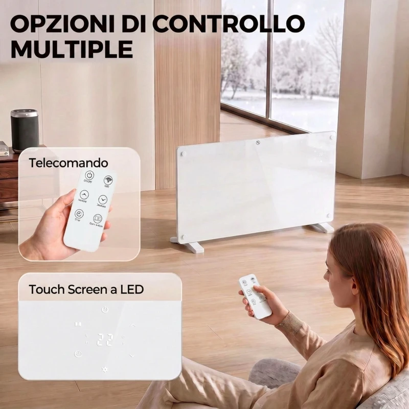HOMCOM Stufa Elettrica 2000W Termoconvettore da Parete e Terra, Compatibile con Alexa e Google Home, Bianco