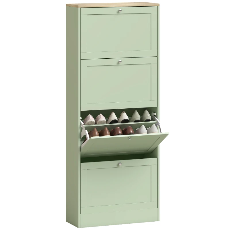 HOMCOM Dulap pentru încălțăminte 24 perechi, dulap cu 4 sertare rabatabile, polițe reglabile, 60x23,5x153cm, verde