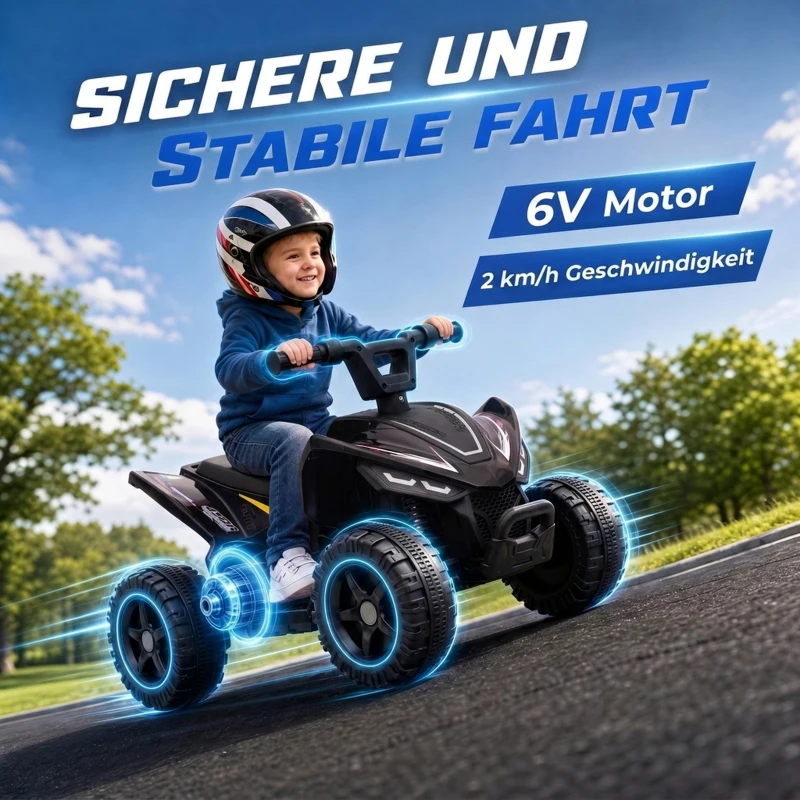 AIYAPLAY Kinder Quad Elektro 6V Kinderquad mit Lithium-Akku Vorwärtsfunktion Lenkerknopf-Steuerung 1,5-2 Jahre Schwarz
