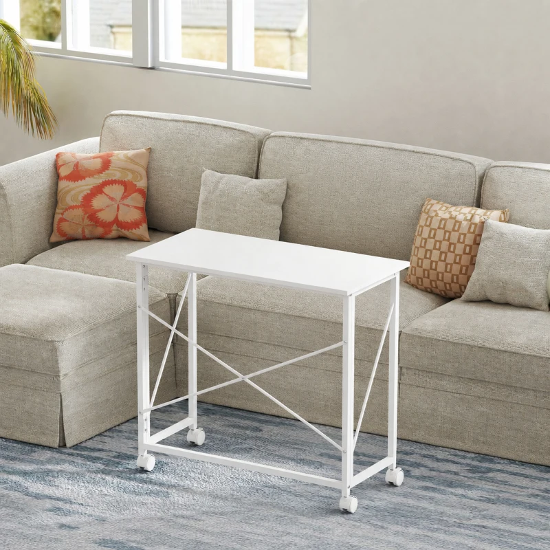 HOMCOM Bureau pliant table d'ordinateur 80 x 40 cm sur roulettes pour bureau à domicile, chambre, petits espaces, blanc