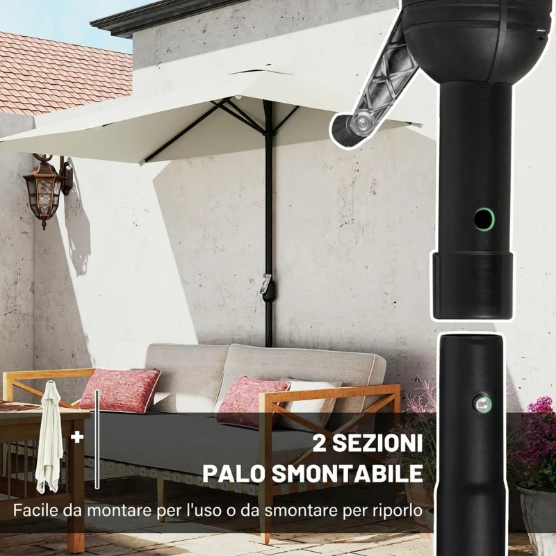 Outsunny Ombrellone da Parete Mezzaluna Salvaspazio con Apertura a Manovella, Beige