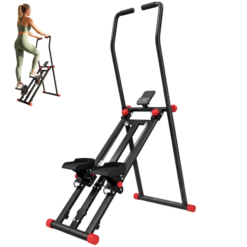 SPORTNOW Treppenstepper für Zuhause, klappbarer Vertical Climber mit 3 Widerstandsstufen, verstellbarem Lenker und LCD-Monitor