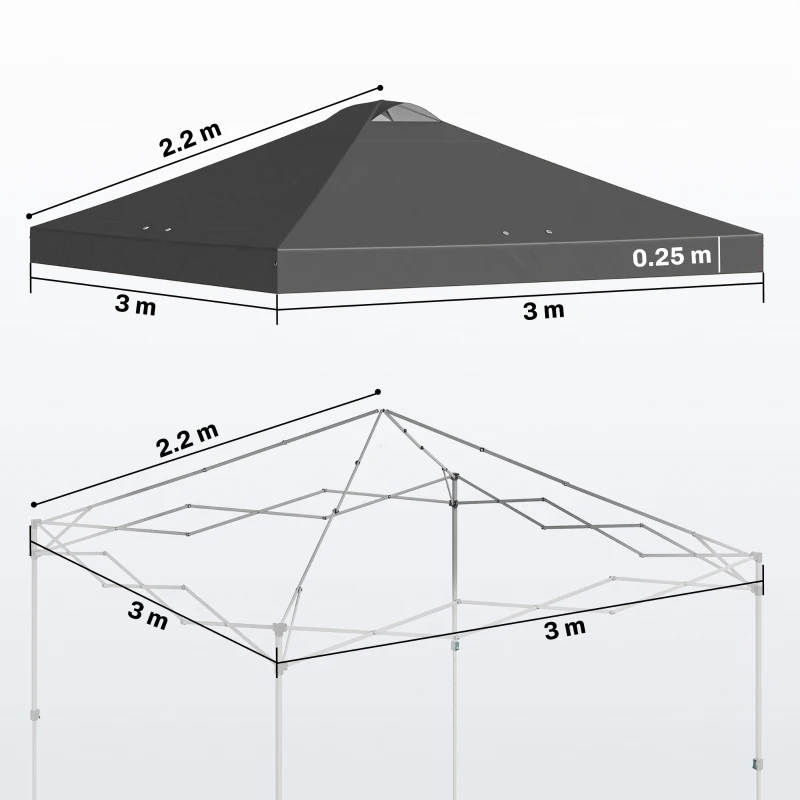 Outsunny Gazebo Roof Replacement UV50+ Waterproof Pop Up Canopy Cover with 8 Drainage Holes 3 x 3 m Dark Grey