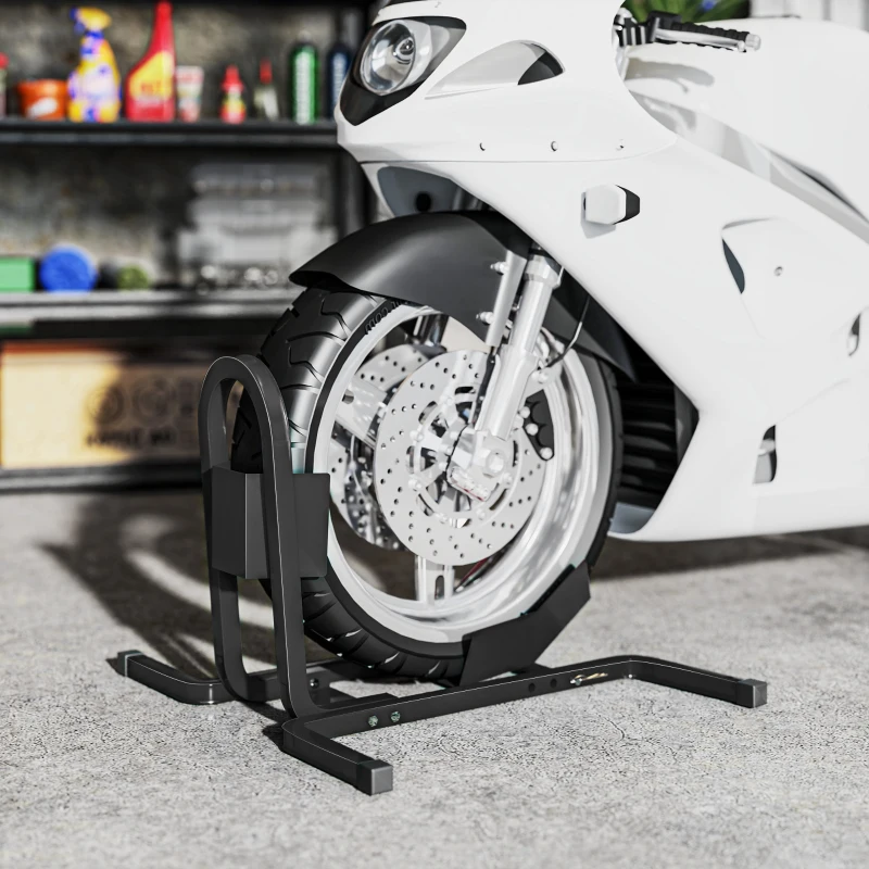 HOMCOM Caballete de Moto Delantera, Soporte para Rueda Delantera de Moto Ajustable en 3 Niveles de Metal Robusto, para Ruedas ∅43, 48, 53 cm, Negro